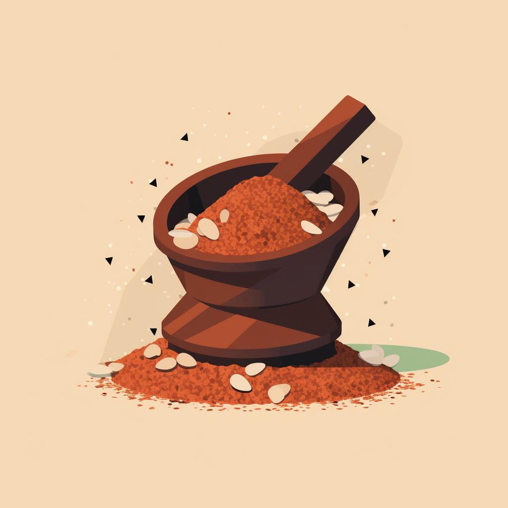 Crushed spices in a mortar