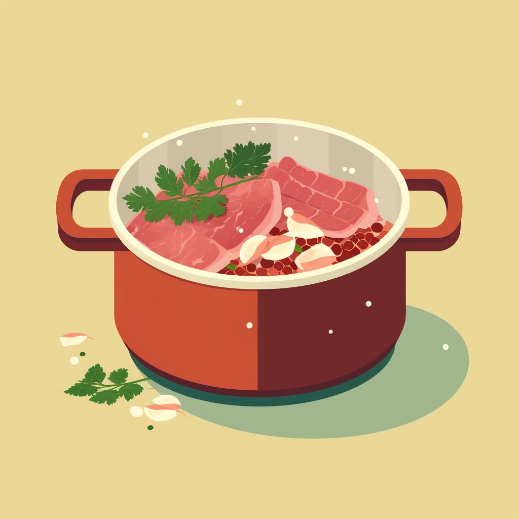 Pot of boiling water with spices and corned beef