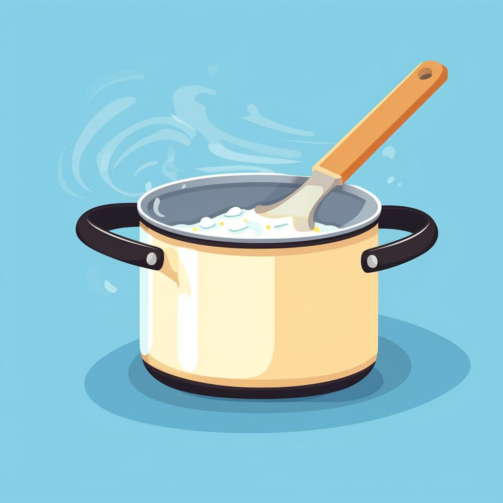 A pot on the stove with the brine mixture, stirring with a spoon.