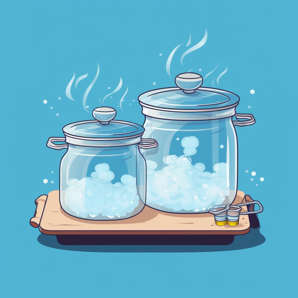 Glass jars being sterilized in boiling water.