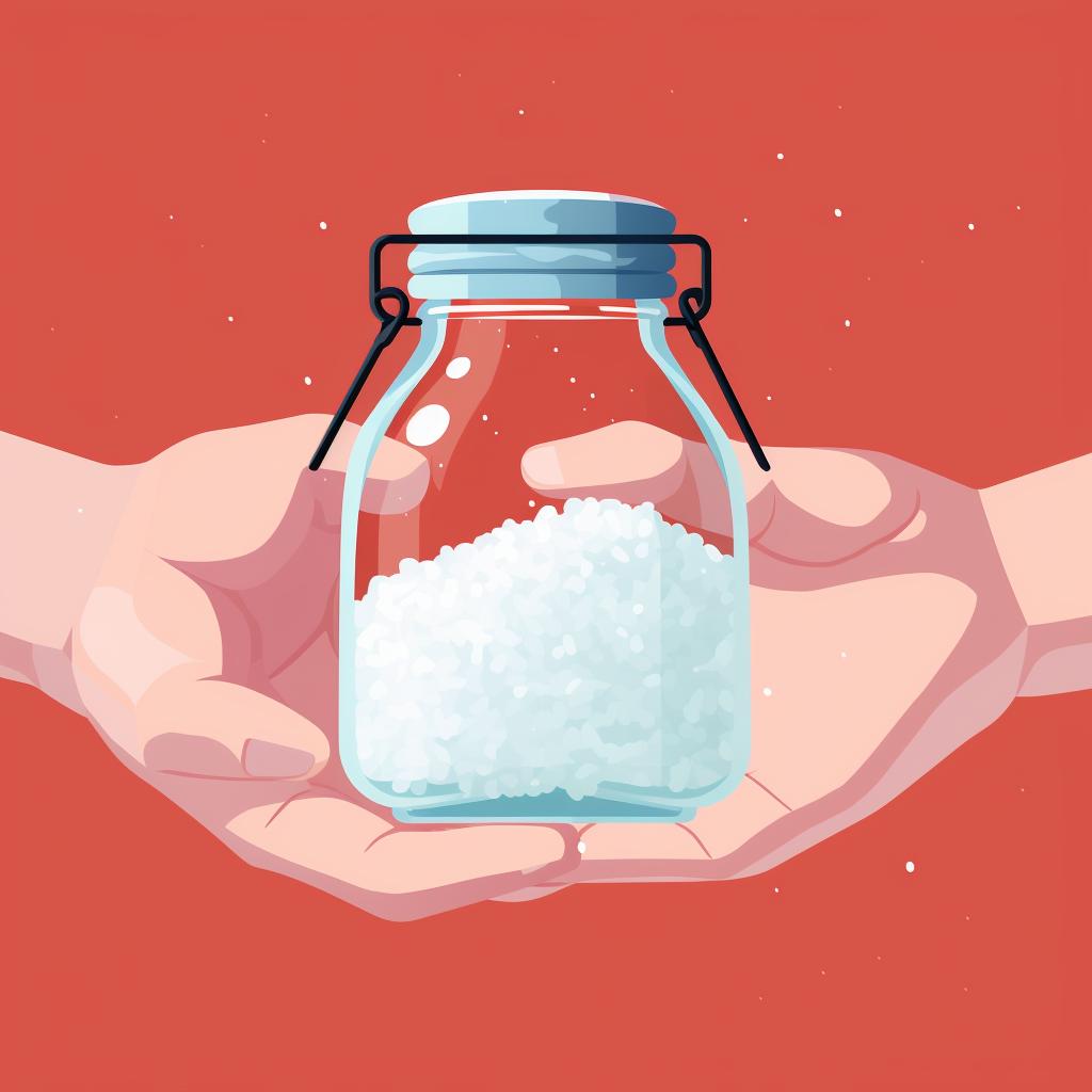 A hand holding a bag of pickling salt