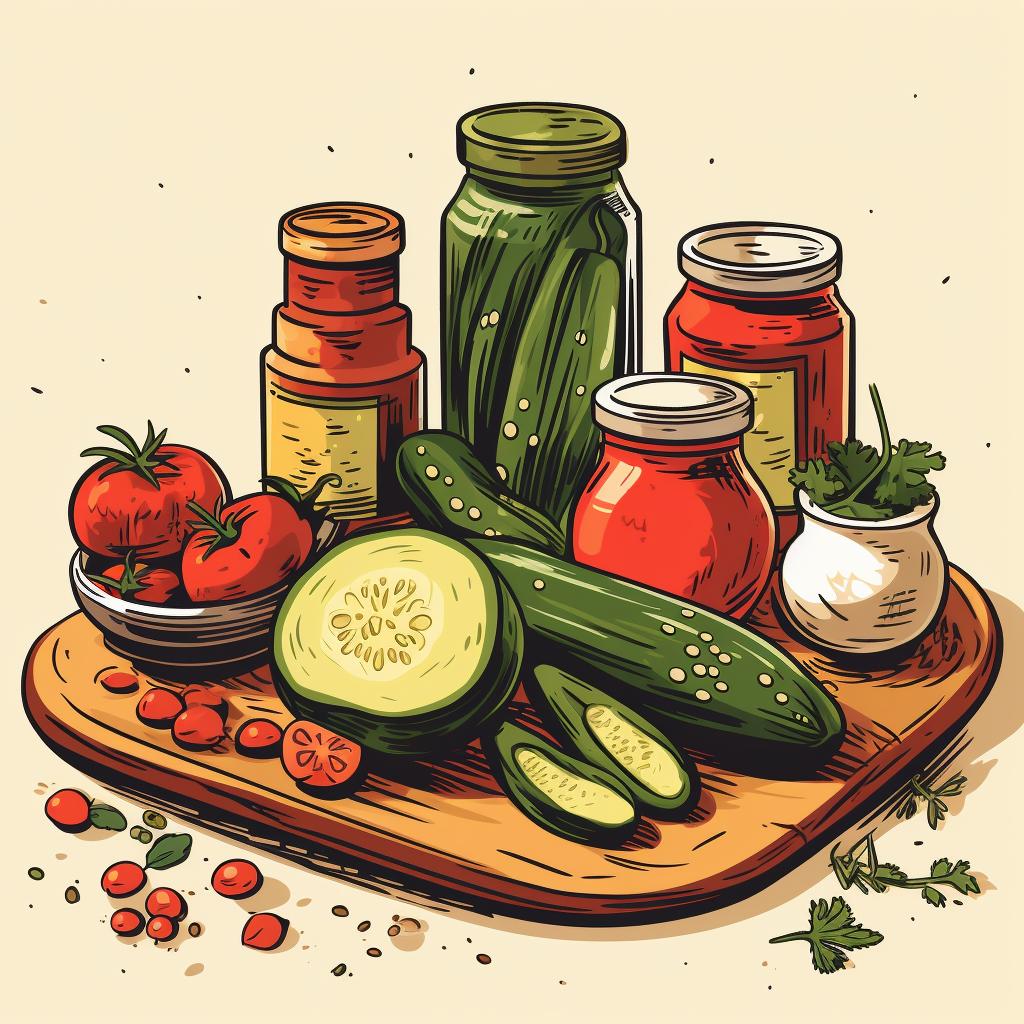 Ingredients for pickling laid out on a kitchen counter