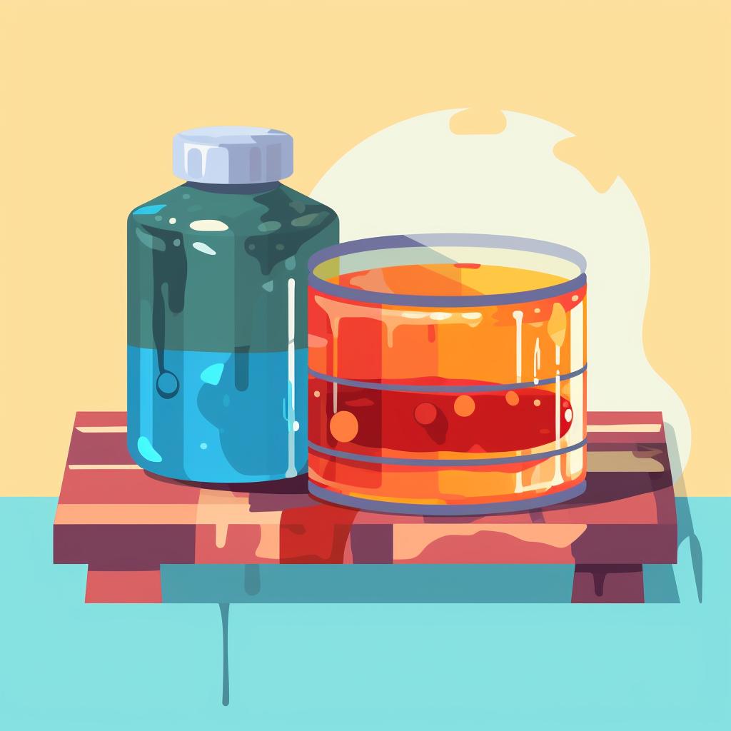 A container with vinegar, water, and paint being mixed