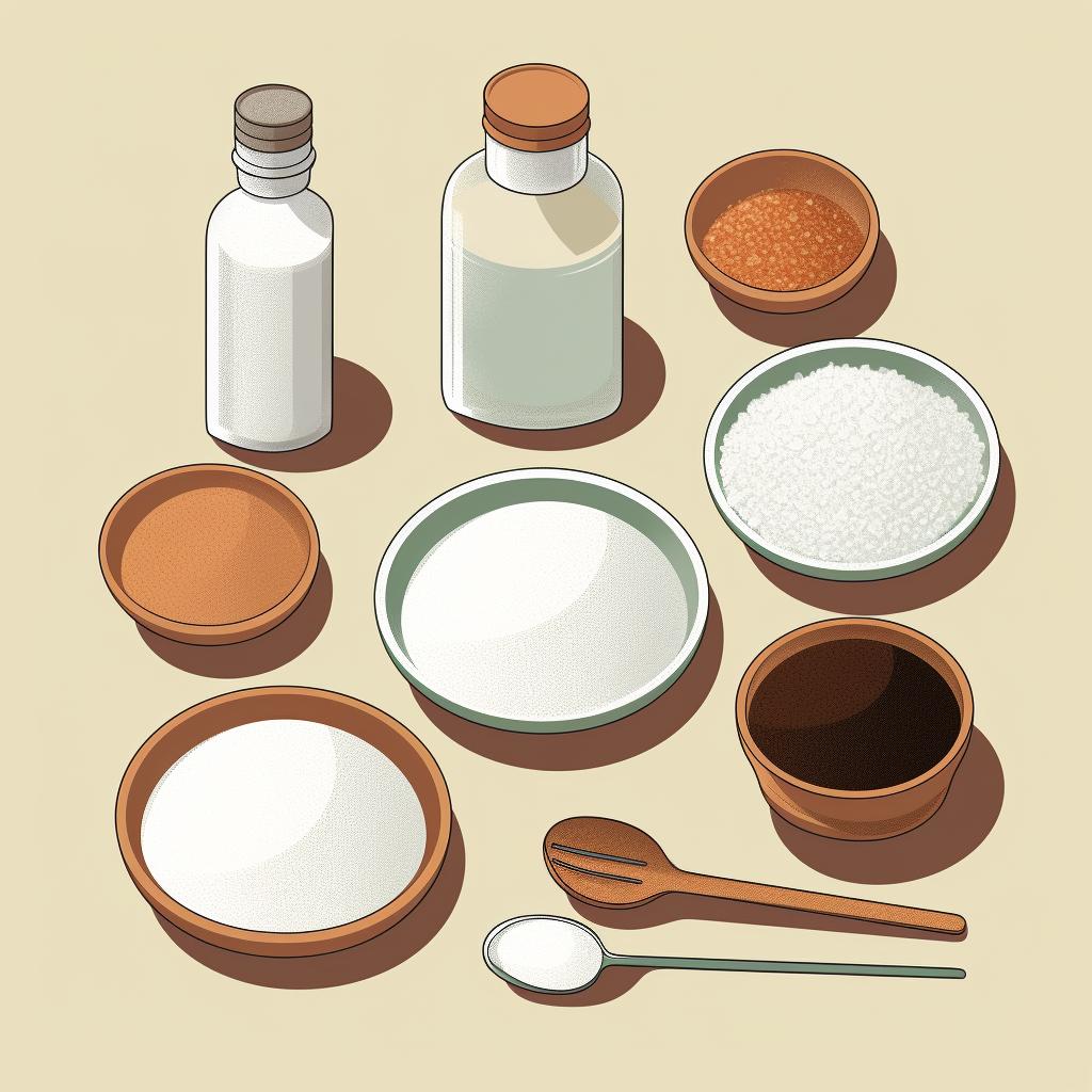 Various types of salts and sugars on a table.