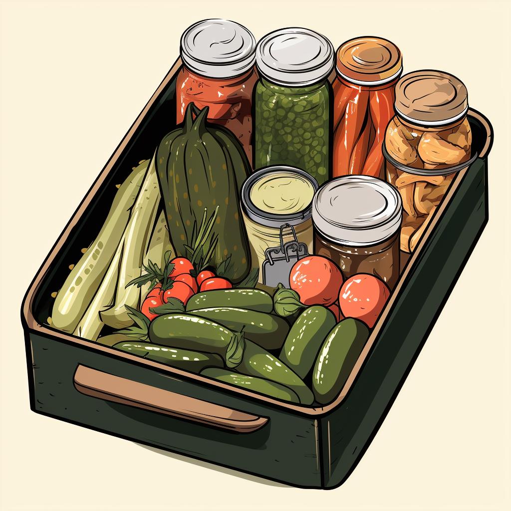 A neatly assembled pickling kit in a box.