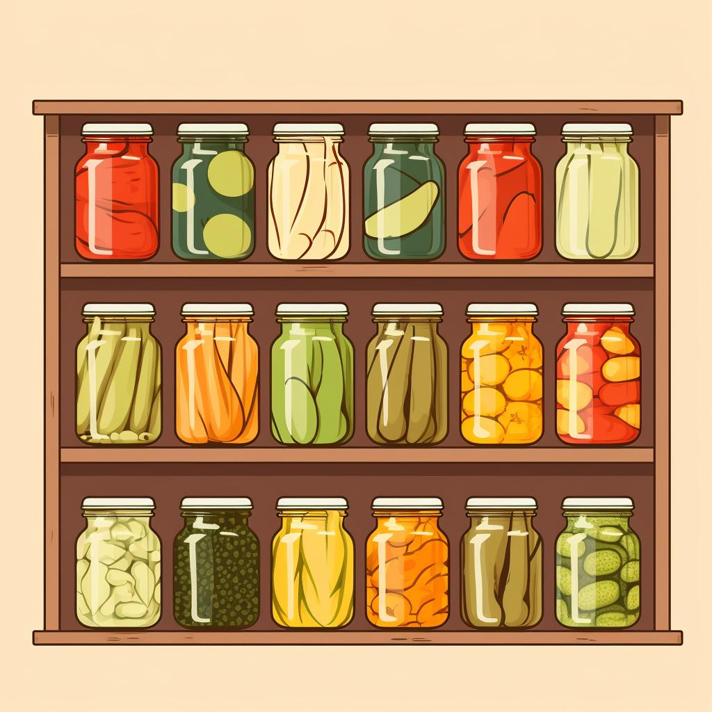 Pickling jars stored on a pantry shelf