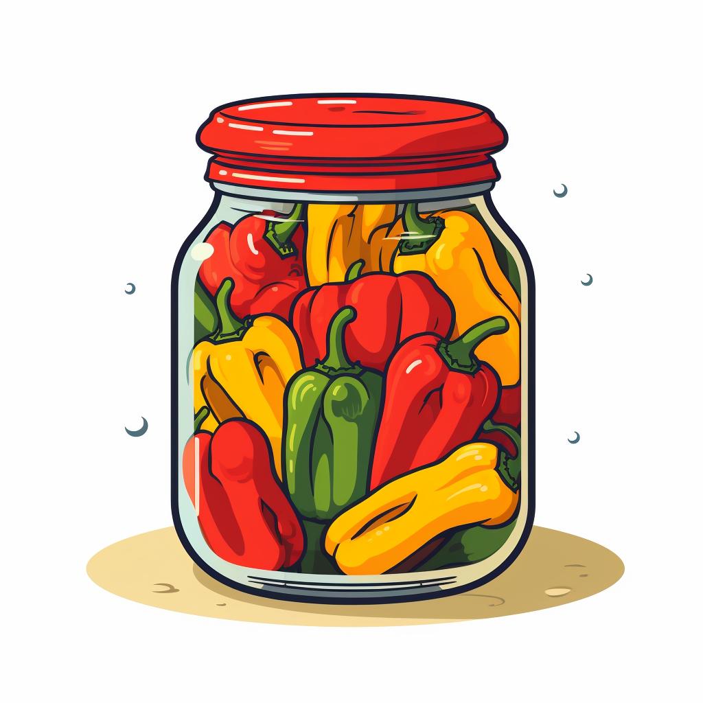 Sliced peppers packed into a jar
