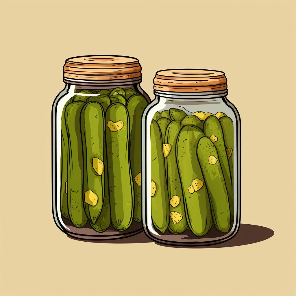 Sealed jars of pickled okra cooling at room temperature.