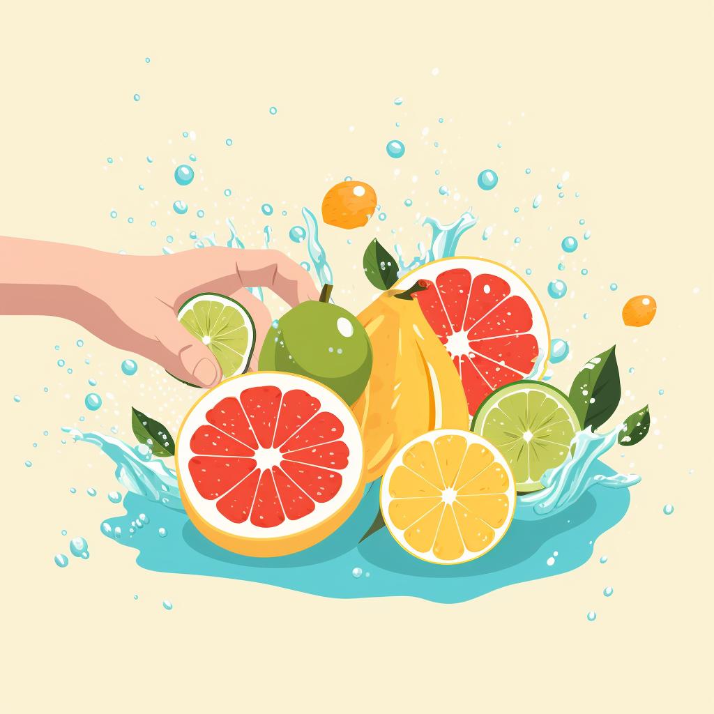 Hands washing and slicing fruits