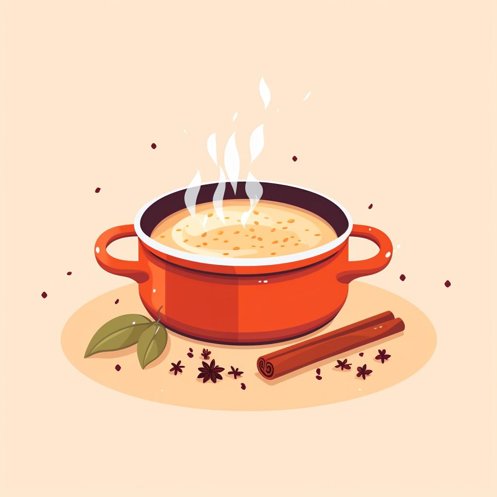 Pot of boiling vinegar with sugar and spices