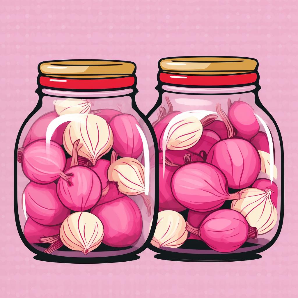 Sealed jars filled with pickled onions