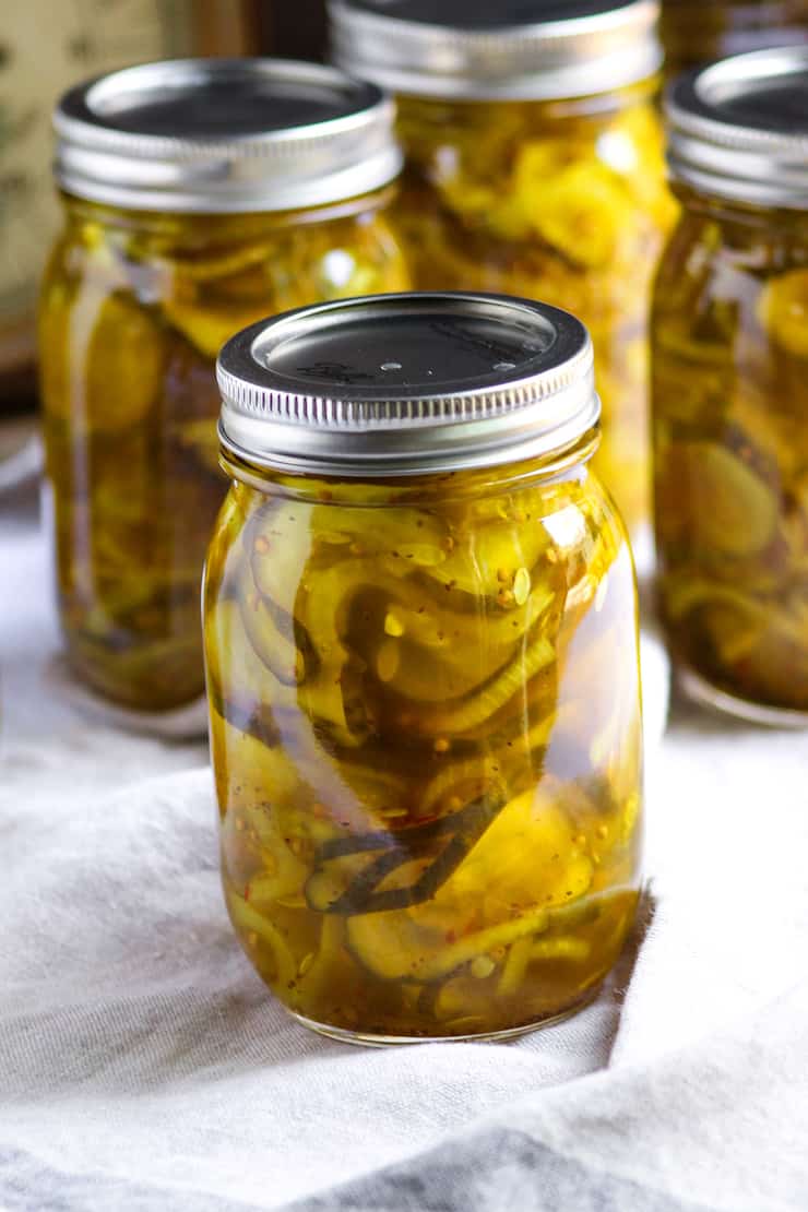 Freshly made Bread and Butter Pickles in a jar